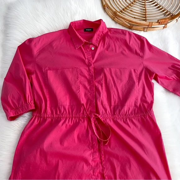 Emme Marella Dress Patch Pockets 3/4 Sleeves High Low Button Up Cinch Waist - Picture 5 of 10